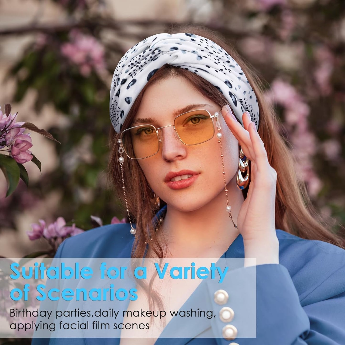 Extra Wide Headbands for Women, 7'' Large Cotton Like Turban Knotted Bandana Head Bands for Women Non Slip, Boho Headbands for Women's Hair (6PCS Print 1, average size)