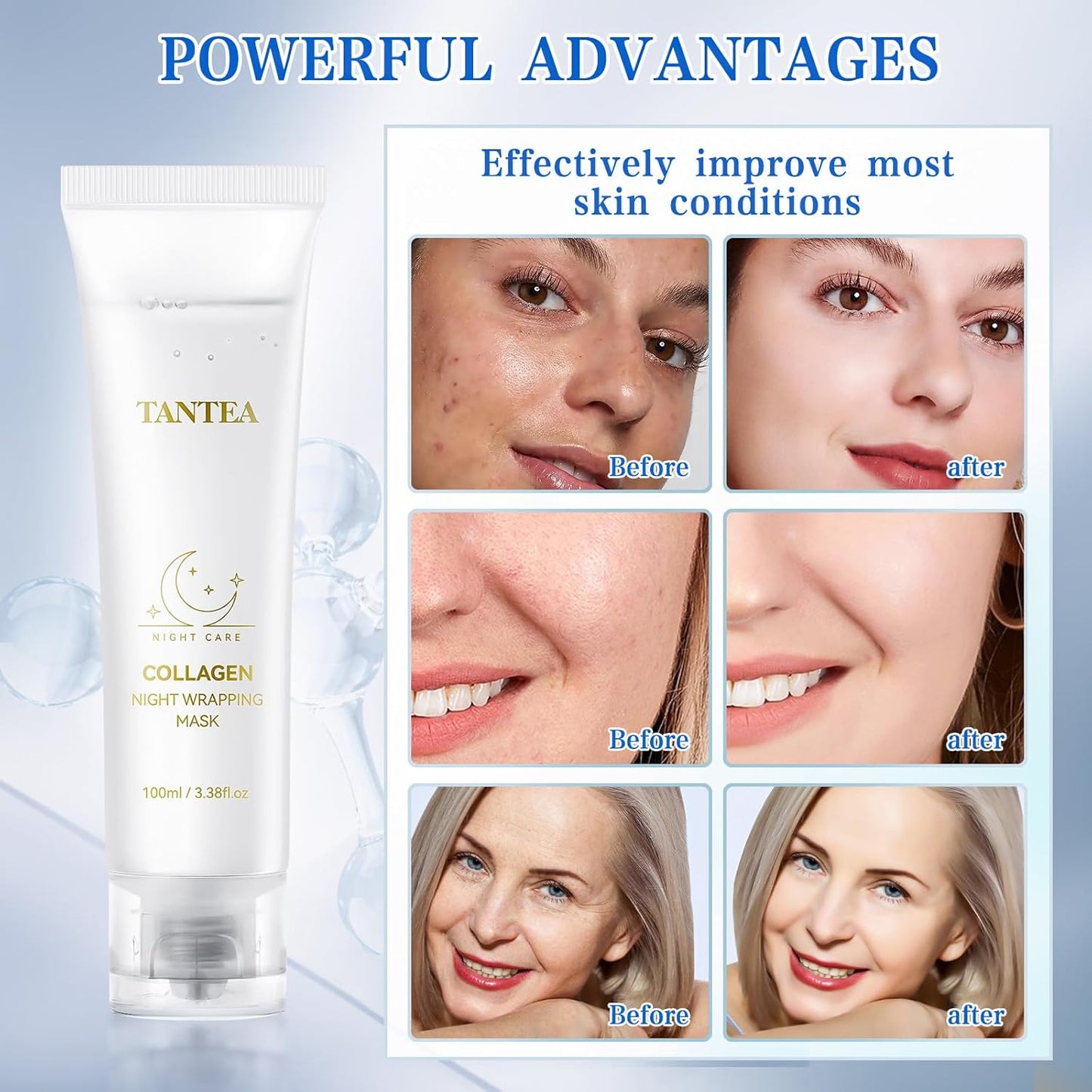 Collagen Night Wrapping Mask - Hydrating & Firming Overnight Face Mask for Pore Refinement, and Elasticity Boost - Gentle for All Skin Types - 100ml / 3.38fl oz