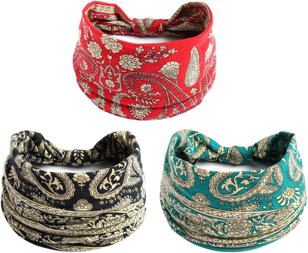 K-Elewon 3 Pack Women Wide Elastic Head Wrap Headband Sports yoga Hair Band