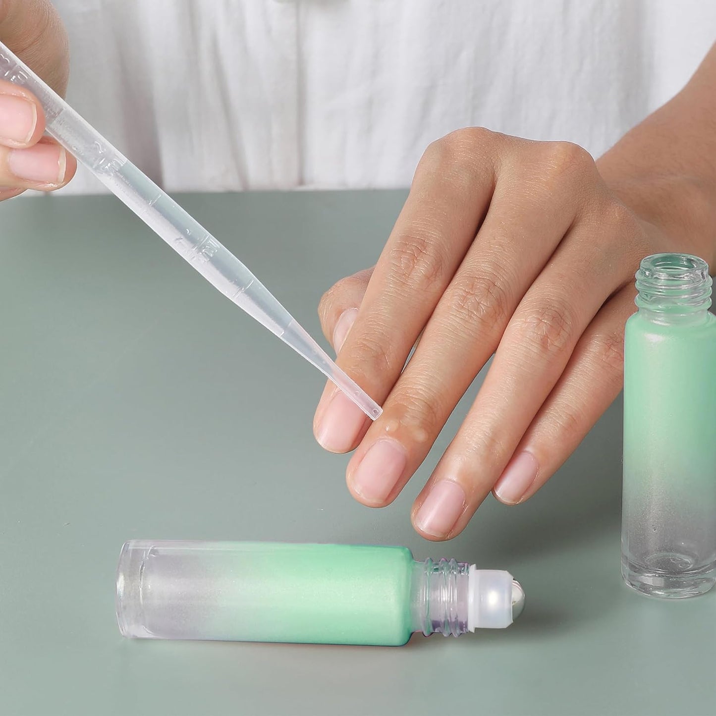 Essential Oil Roller Bottles, 10ml Thick Glass Perfume Roller Bottles with Funnel Opener and Dropper Colored Glass Empty Bottles with Stainless Steel Roller Balls (Green, 4 Pack)