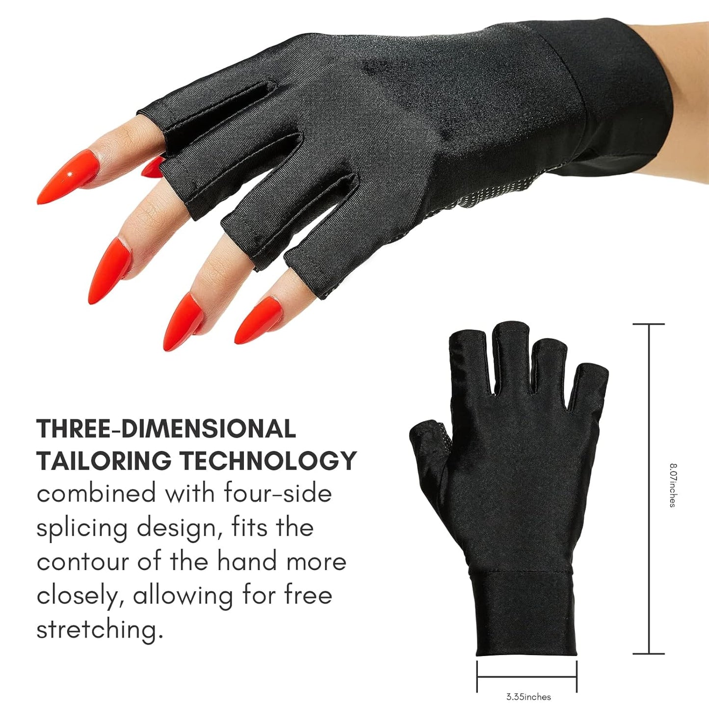 Makartt UV Gloves for Gel Manicures - Professional UPF50+ Fingerless Stretchy Farbric Nail Art Gloves to Protect Hands from Harm for Women Men, Black