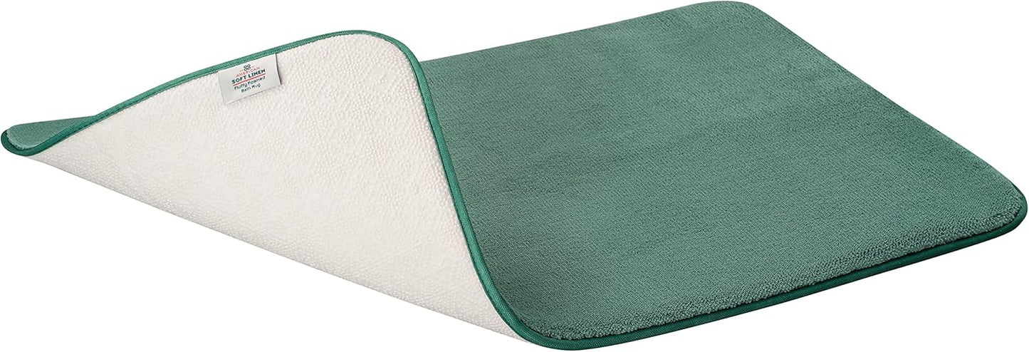 American Soft Linen 21x32 Fluffy Foamed Slip Reducer Bath Rug, Machine Washable Area Bath Mat Rugs for Bathroom, Colonial Blue