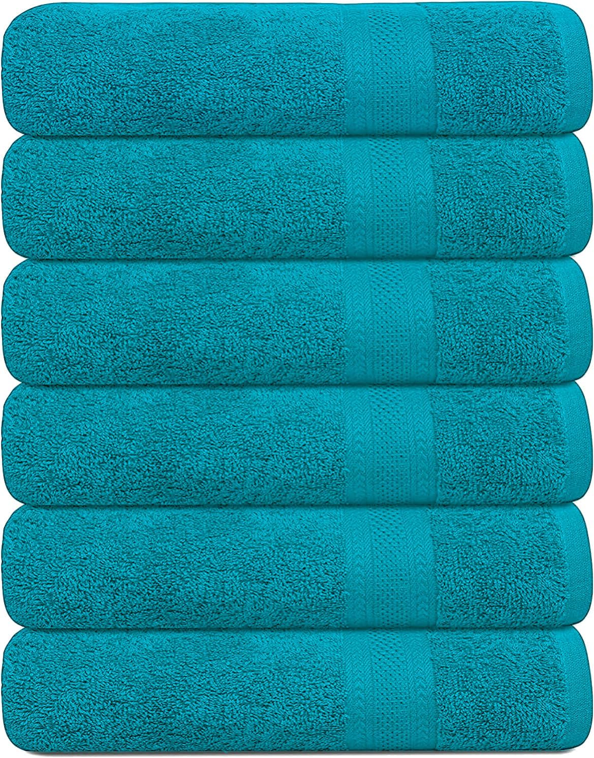 100% Cotton Bath Towels, 24x48 Pack of 6 Towels, Quick Dry, Highly Absorbent, Soft Feel Towel, Gym, Spa, Bathroom, Shower, Pool, Luxury Soft Towels (Teal, KC-2448-6-TEAL)