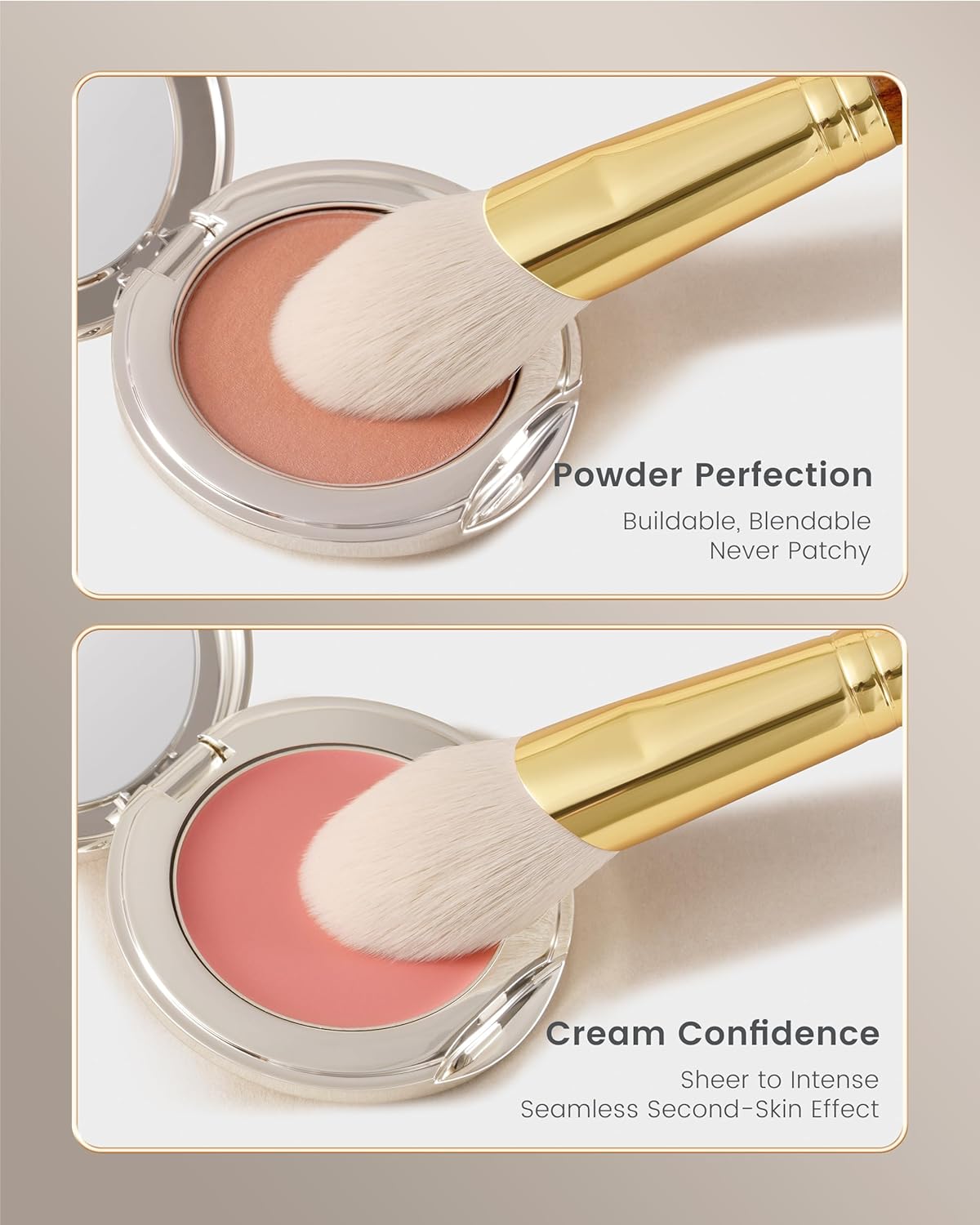 Desert Oak Series CM 160 Angled Blush Brush for Cheeks – Ideal for Powder & Cream Blush, Golden Brass Ferrule, Ebana Bubinga Handle, Soft Nylon Bristles