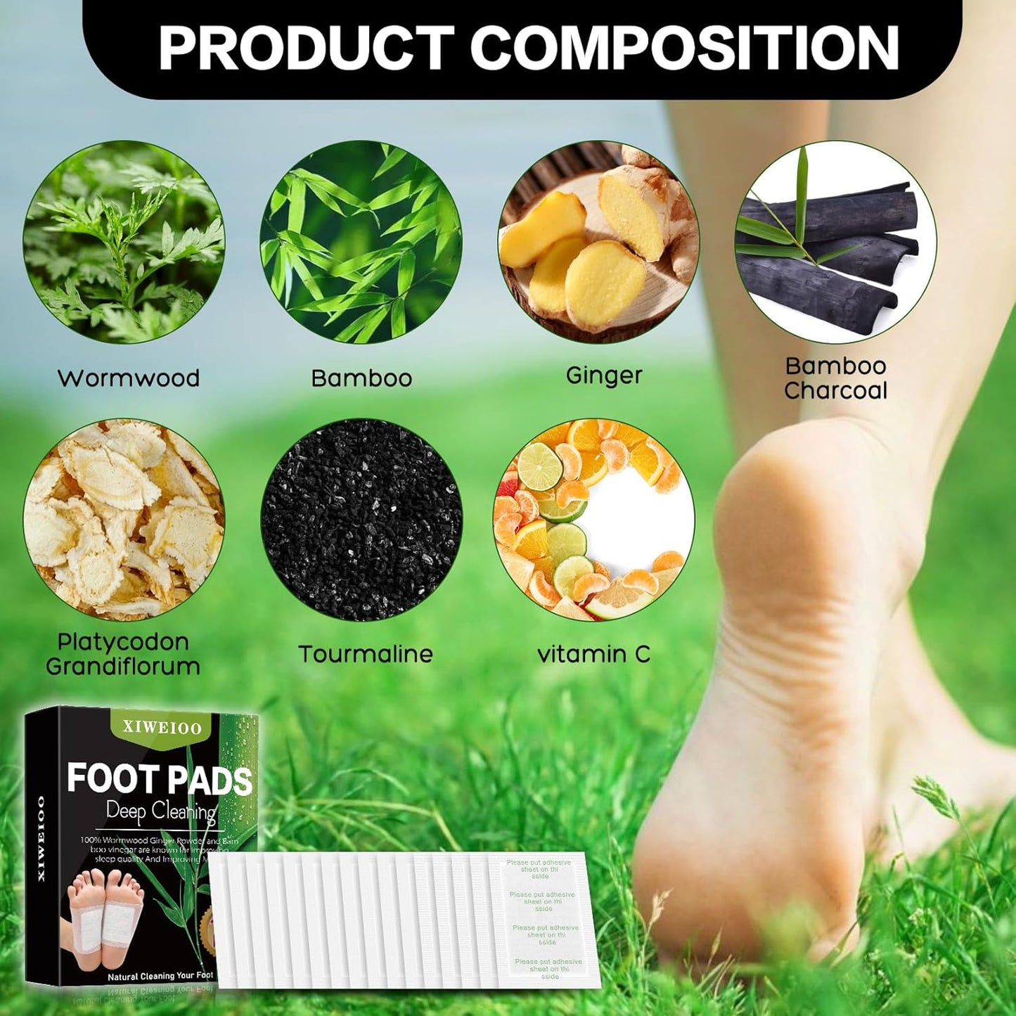 100 Pack Foot Pads, Ginger Bamboo Charcoal Foot Care kit Patch, Natural Cleansing, Best Sleeping, Suitable for Daily Relaxation Foot Paches Relieve Stress, Improve Sleep