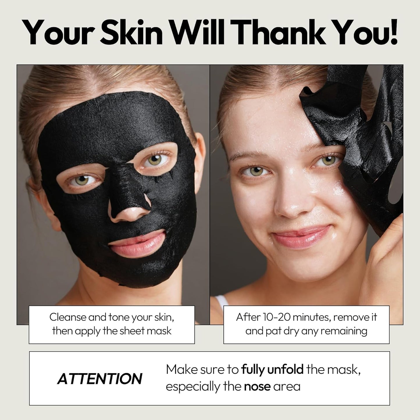 LAPCOS Charcoal Sheet Mask, Daily Face Mask with Salicylic Acid and Tea Tree Oil to Detoxify and Tighten Skin, Korean Beauty Favorite, 5-Pack