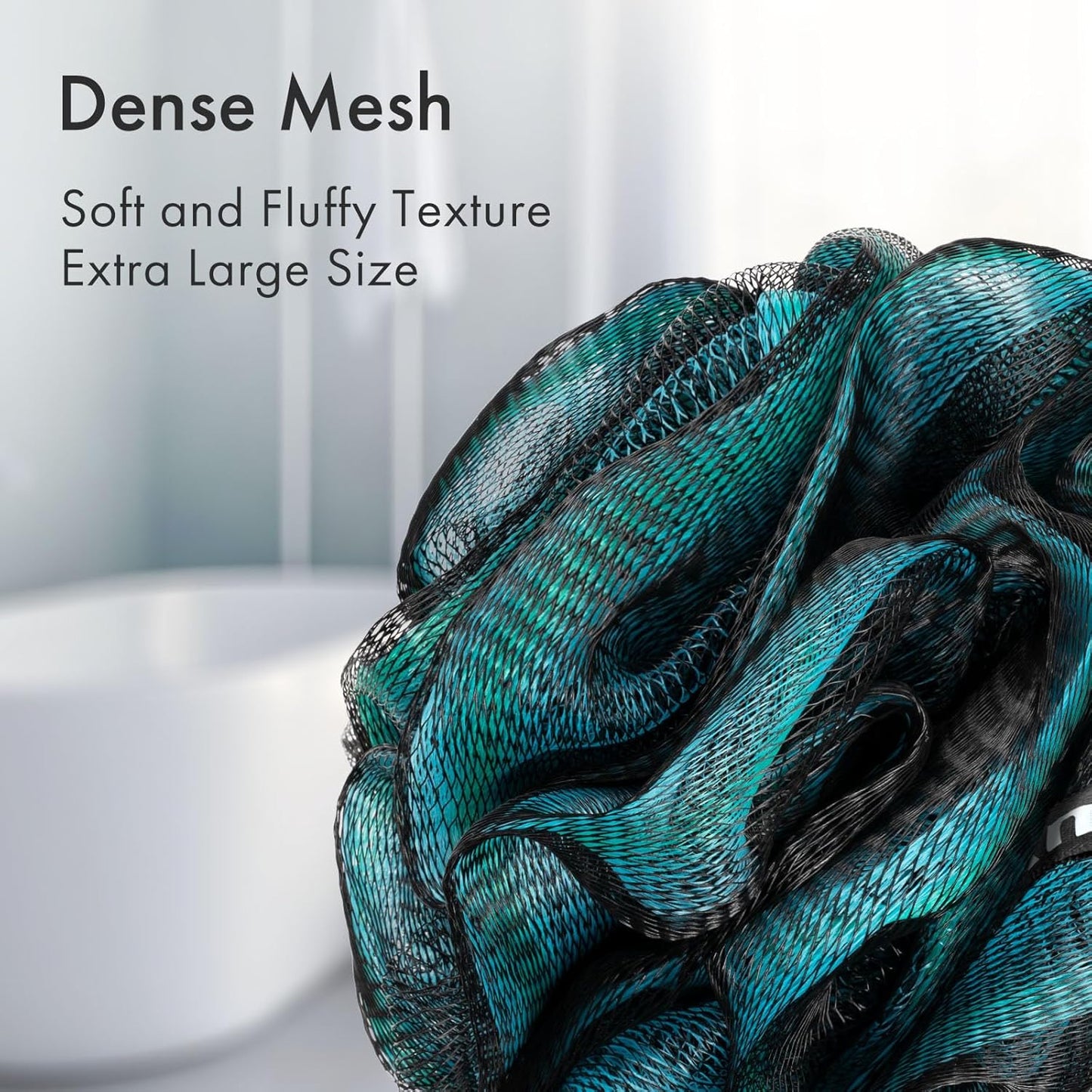 AmazerBath Charcoal Loofah Sponge, Large Shower Loofah 75g/PCS - Body Scrubber Loofa Set of 4 - Charcoal Blue, Green, Purple & Red, Bath Sponge for Men and Women