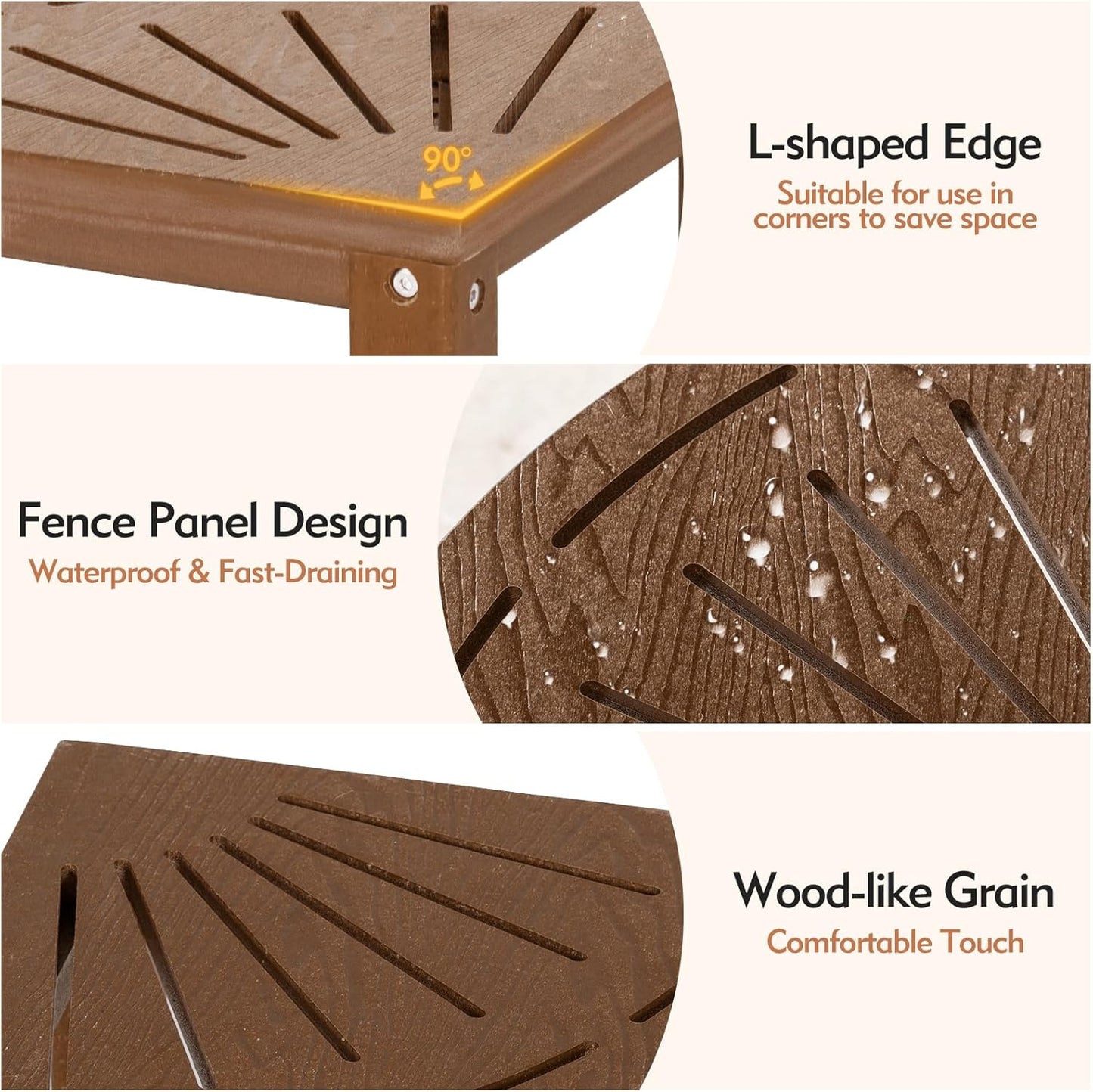 2-Tier Corner Shower Bench with Hooks & Soap Dish, HDPE Waterproof Stool for Shaving Legs, Non-Slip Shower Foot Rest - Brown