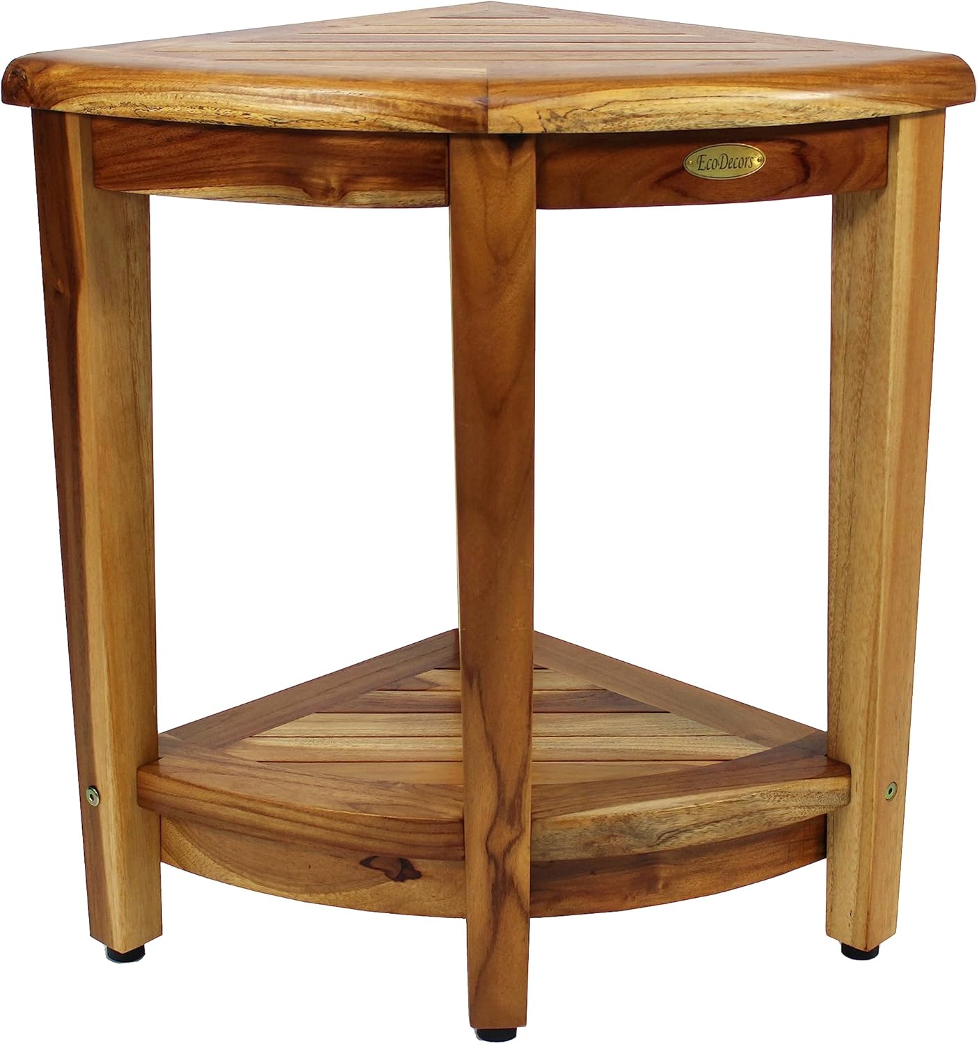 EcoDecors 24" Extended Height Snazzy Corner Natural Color Waterproof Teak Wood Shower Bench Stool Seat Chair for Inside Shower Storage Shelf Provides Safety and Storage for Bathroom Accessories
