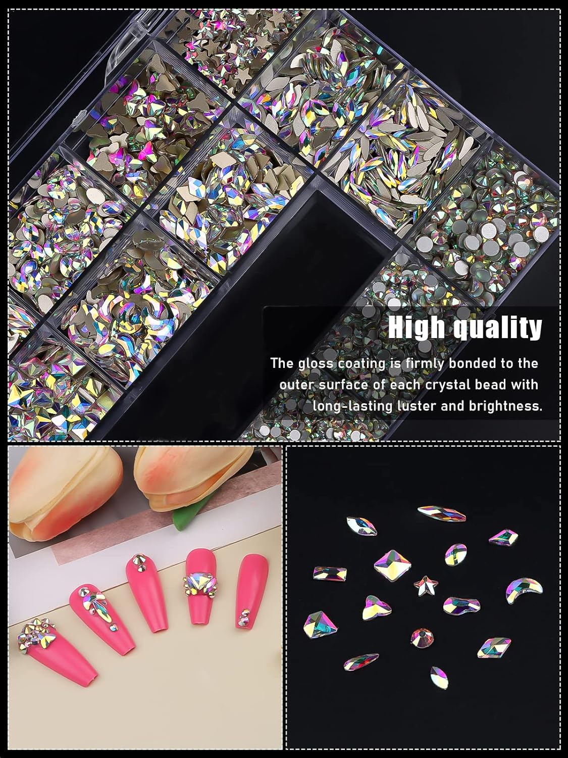 EBANKU Professional 9800 Pcs Mixed Shape Nail Rhinestone Kit with Picker & Dotting Pen for Acrylic Nail Art