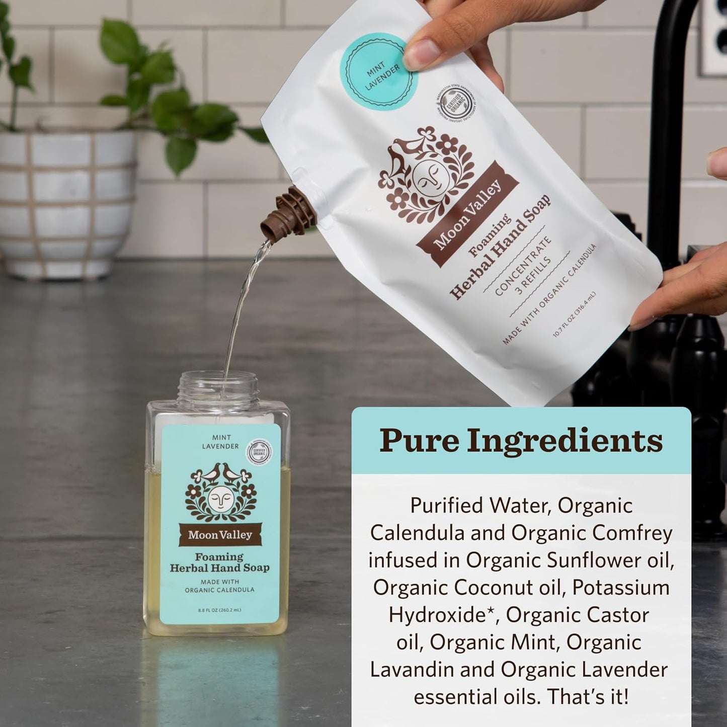 Moon Valley Foaming Hand Soap Refill Pouch, Two-Pack Mint Lavendar Soap, Vegan and Non-GMO, Environmentally Friendly Option