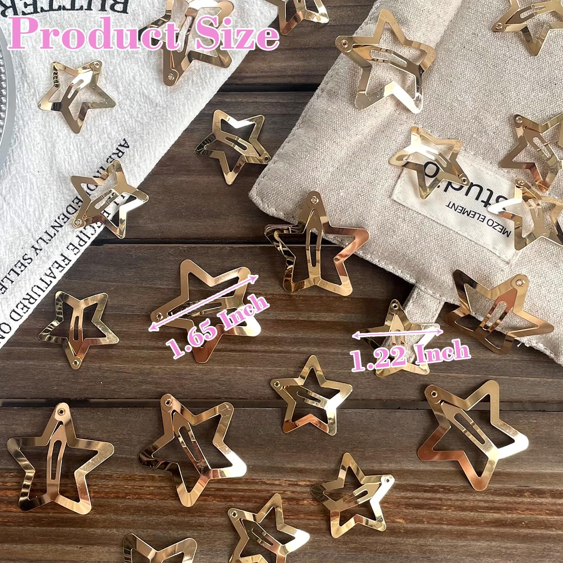 30 PCS Gold Star Hair Clips,20PCS 1.22"Star Hair Clip and 10 PCS 1.65"Star Hair Clips Snap Star Hair Accessories Non Slip Star Clips for Girls Women Gold Accessories Gold Metal Hair Clips
