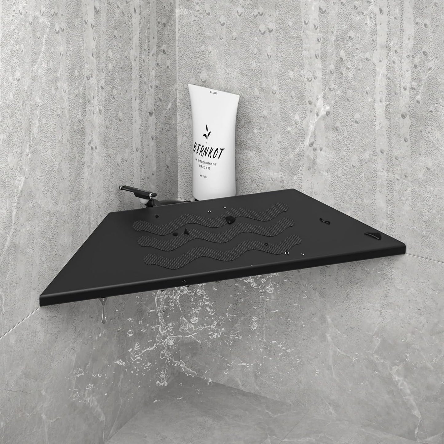 10'' Corner Foot Rest for Shaving Legs, Wall Mounted Foot Ledge for Bathroom Inside Shower, 304 Stainless Steel Footrest with Shaving Holder (Black)