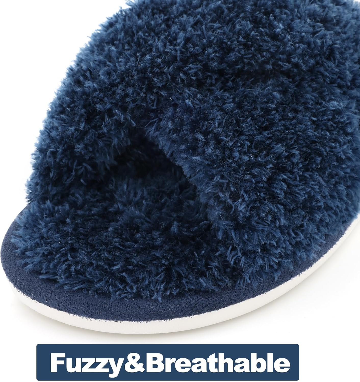 Evshine Women's Fuzzy Slippers Cross Band Memory Foam House Slippers Open Toe