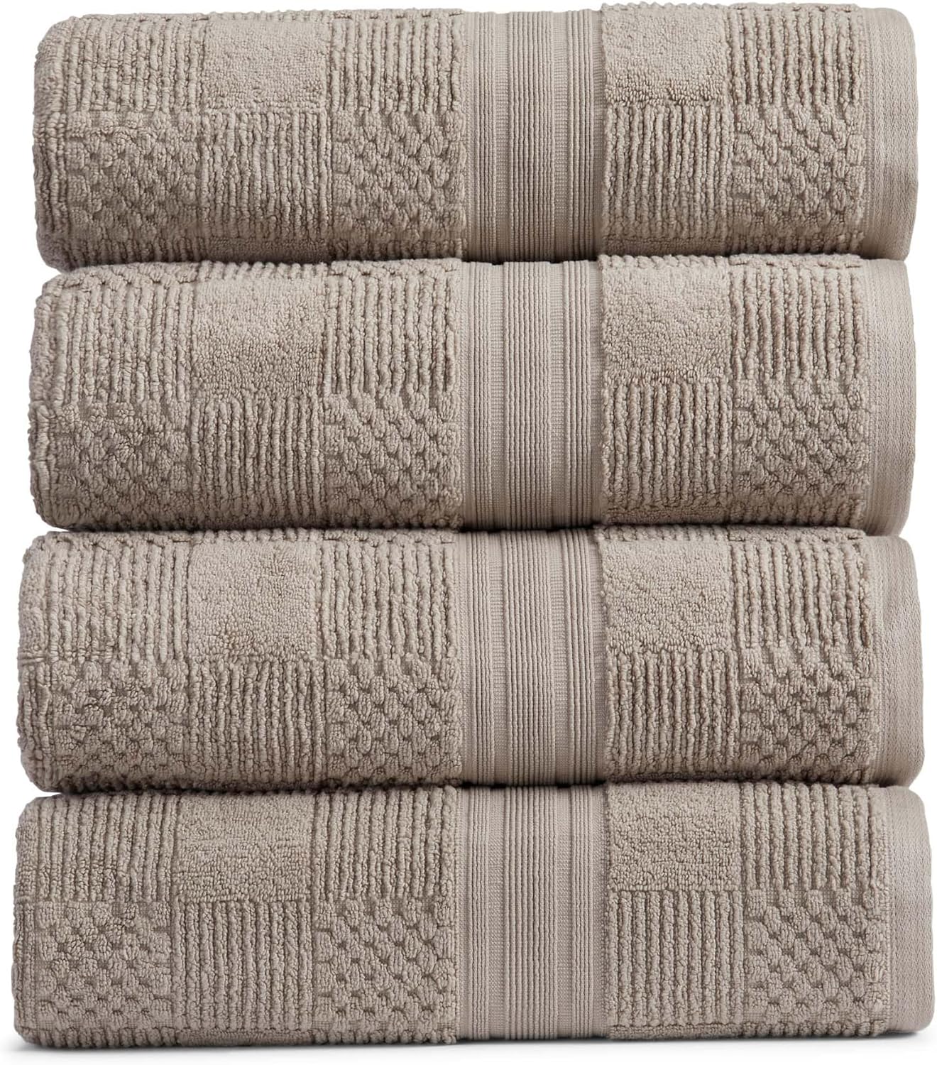 Springtree Home 100% Cotton Bath Towel Set of 4 | Brown Bath Towels | Geometric Textured Design | Absorbent & Quick-Dry | 4 Bath Towels | Oeko-TEX® Standard 100 Cotton | Myla Collection - Cobblestone