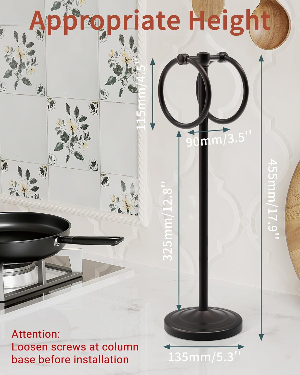 Hand Towel Holder Stand, SUS304 Stainless Steel Weighted Hand Towel Stand for Bathroom Kitchen Countertop Towel Stand with Double Stand Hand Towel Ring Total Height 18"(Oil Rubbed Bronze)