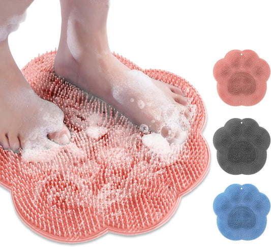 Shower Foot Scrubber Mat with Non-Slip Suction Cups,Foot Backs Cleaning Pad Back Washer Exfoliating Bath Wash Pad,Foot Scrubber in Shower Men & Women (Pink)