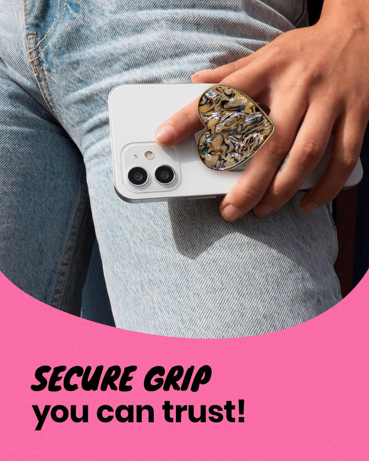 OnTheGrip Cute Natural Seashell Design Heart Shape Collapsible Mobile Phone Grip Stand Holder for Smartphone Tablet Cell Phone Accessory (Leopard)