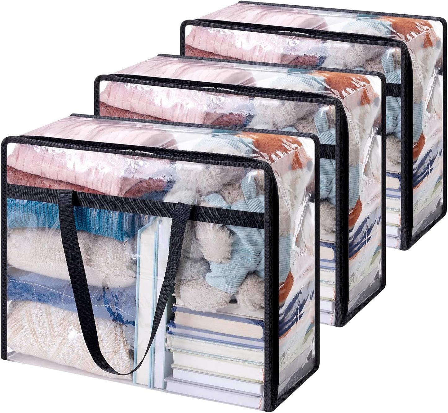 Lifewit 3 Pack Clear Clothes Storage Bags, 40L Plastic Blanket Storage Bag, Vinyl Foldable Moving Bags with Zipper, Closet Organizers and Storage Containers for Bedding, Duvet, Comforter