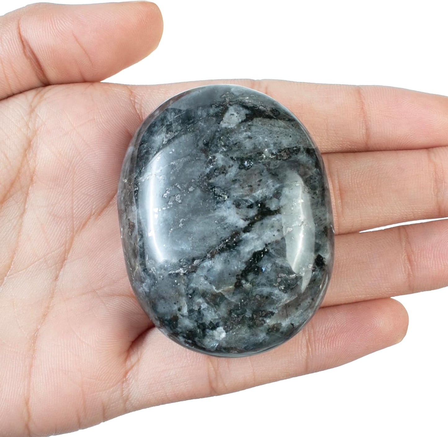 Crocon 50mm Larvikite Palm Large Palm Stone 900+ Carats Pocket Worry Stones for Natural Chakra Balancing Reiki Healing Stones and Crystal Healing Spa Energy Crystals Gifts for Women
