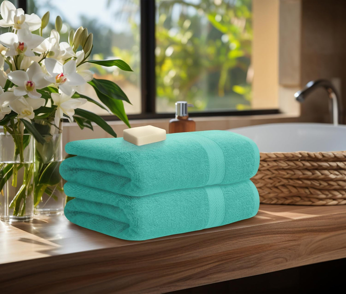 Avalon Towels Turquoise Bath Towels Set of 4 pcs (27x54 inches), 100% Cotton Towel Absorbent and Quick Dry Turquoise Towel for Bathroom, Super Soft and Perfect for Daily Use
