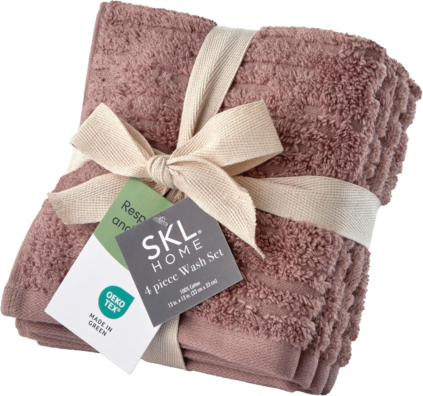 SKL Home CloudSoft Cotton Luxury 4-Piece Washcloth Set, Clay