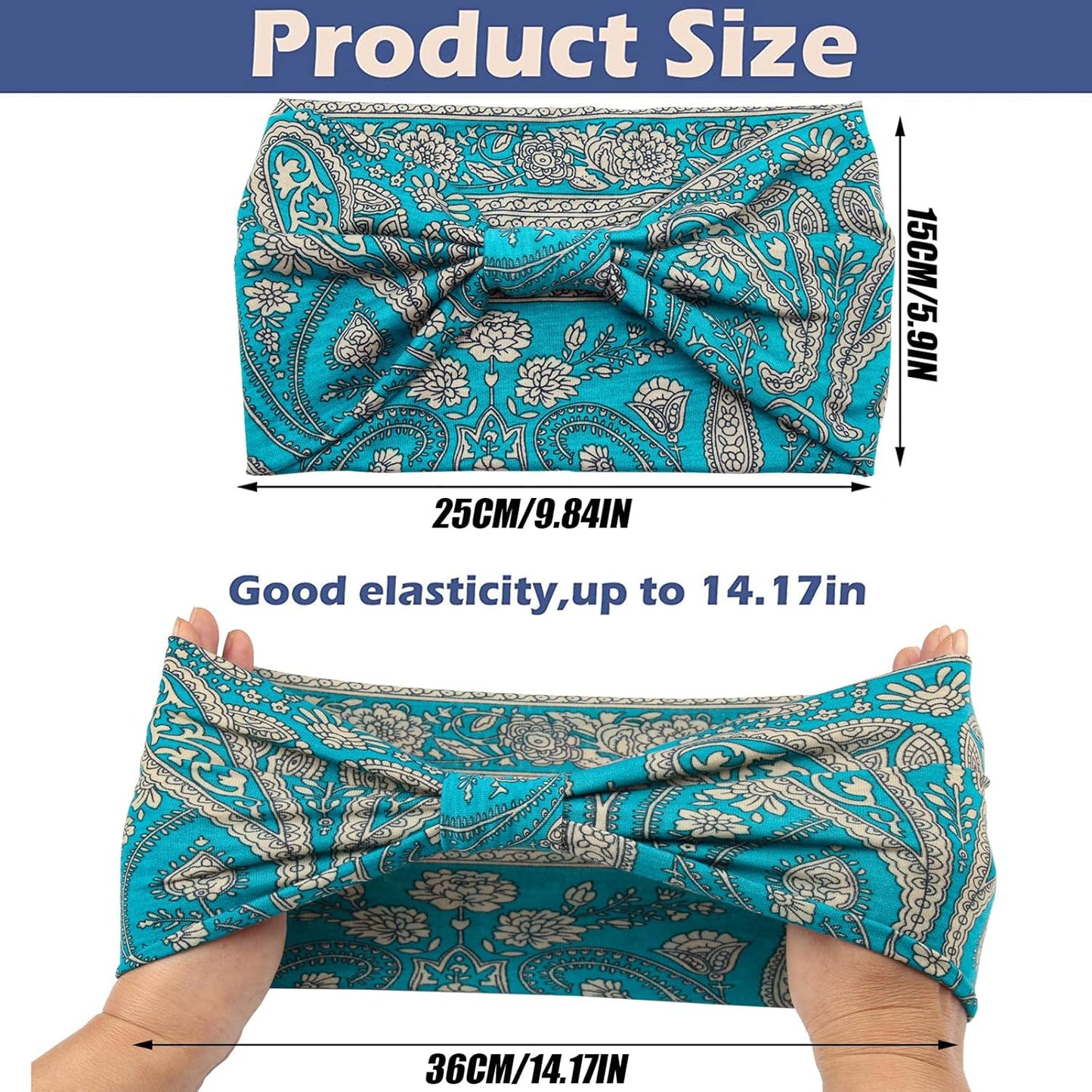 Yeshan Wide Headbands for Women Boho Knotted Head Wraps Turbans Non Slip Bandana Headbands Sport Yoga Workout Stretchy Hair bands,Pack of 6