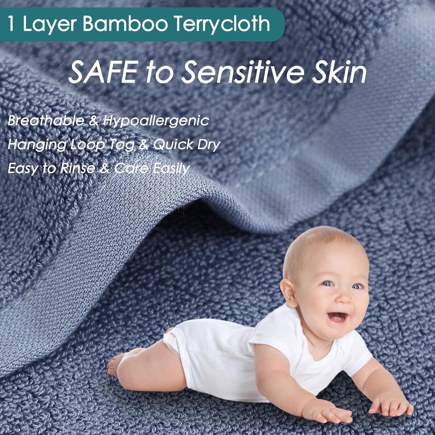 Reusable Makeup Remover Towels, 13x13 inch Extra Large Wash Cloths for Face and Body, Super Soft and Gentle Face Towel on Sensitive Skin, Easy to Rinse Fast Dry Denim Blue Facial Cleansing Cloths