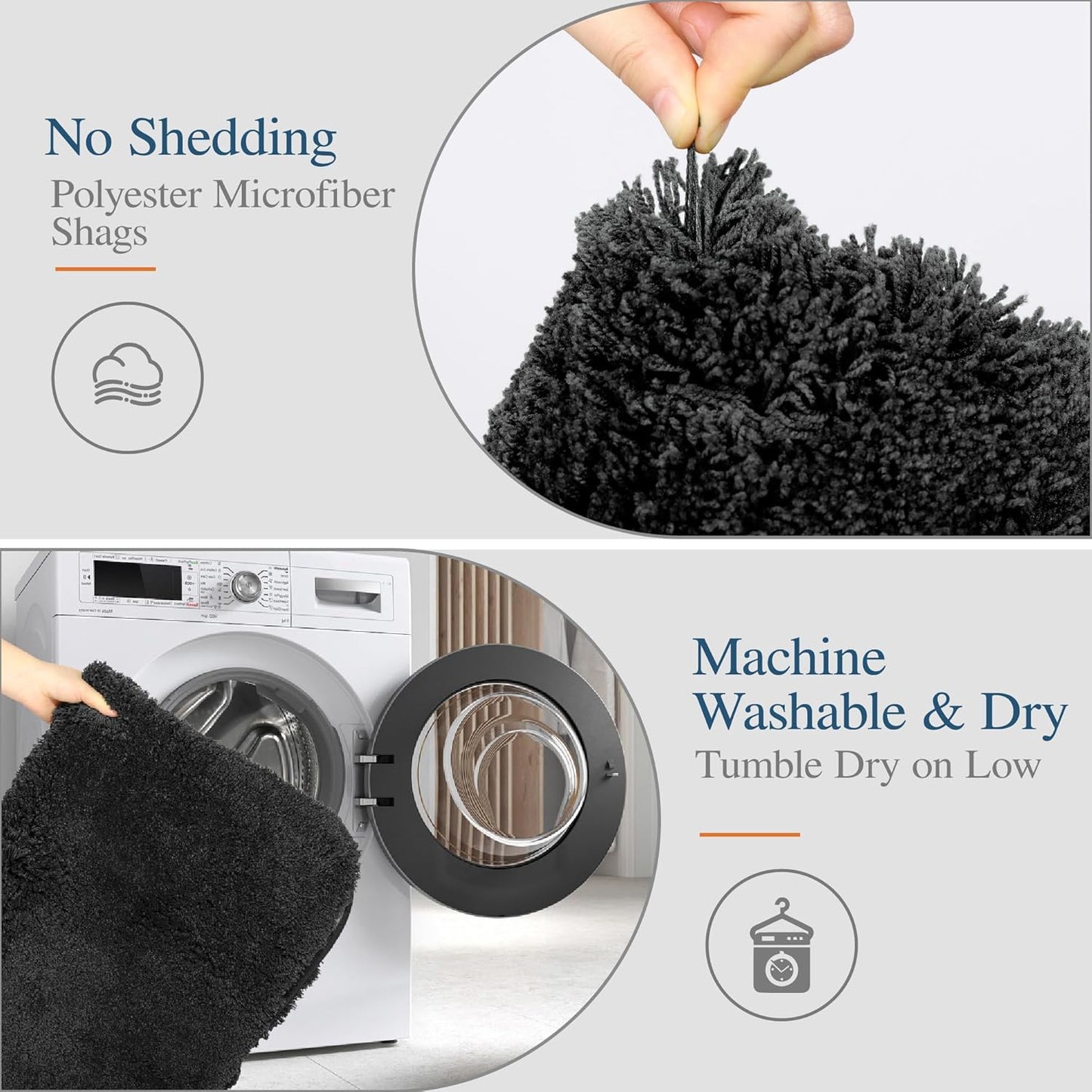 Walensee Large Bathroom Rug (24 x 72, Black) Extra Soft and Absorbent Shaggy Bath Mat Machine Washable Microfiber Non Slip Luxury Floor Mat