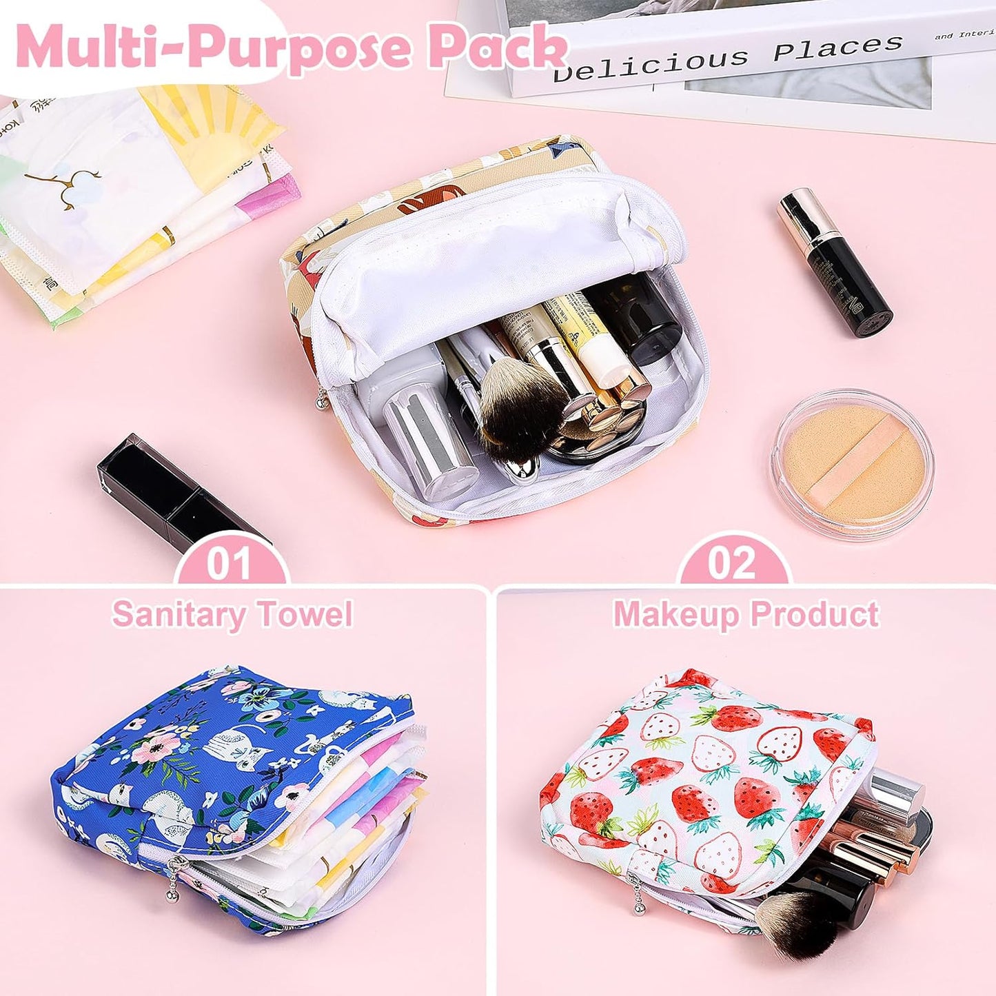 Desing Wish Period Bag Pouch Soft Cloth Sanitary Napkin Storage Bag Portable Menstrual Pad Pouches Tampon Holder for Purse First Period Kit for Girls 9-12 (Subway Cats)