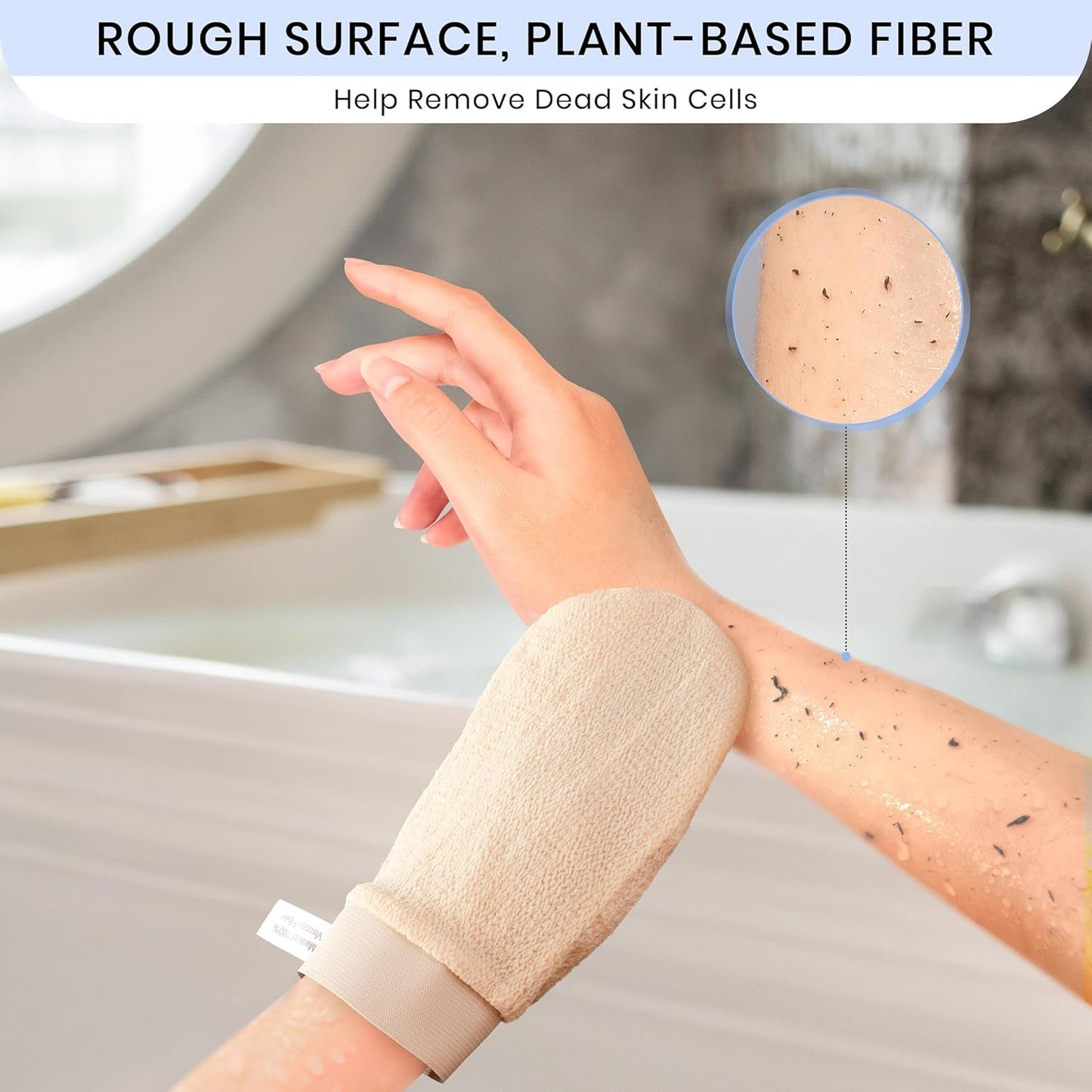 Korean Exfoliating Mitt for Remove Dead Skin. 2 Pack 100% Viscose Kessa Deep Exfoliating Gloves for Body Scrub, Keratosis Pilaris & Self Tanning Removal. Smooth Skin Surface. (Muted Peach)