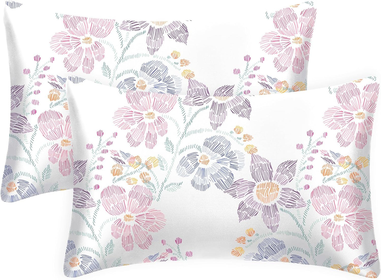 EXQ Home Satin Pillowcase for Hair and Skin Queen - Flower Silk Pillowcase 2 Pack 20x30 inches - Satin Pillow Cases Set of 2 with Envelope Closure