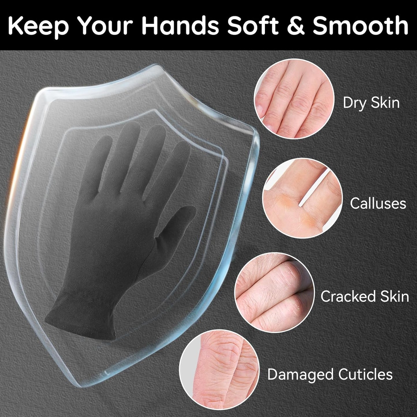 Segbeauty 12 Counts Elastic Moisturizing Hand Gloves for Men, 6 Pairs Black Cotton Gloves for Dry Hands Overnight, Sleeping Soft Spa Moisture Glove with Elastic Band, Sleep Lotion Glove for Working