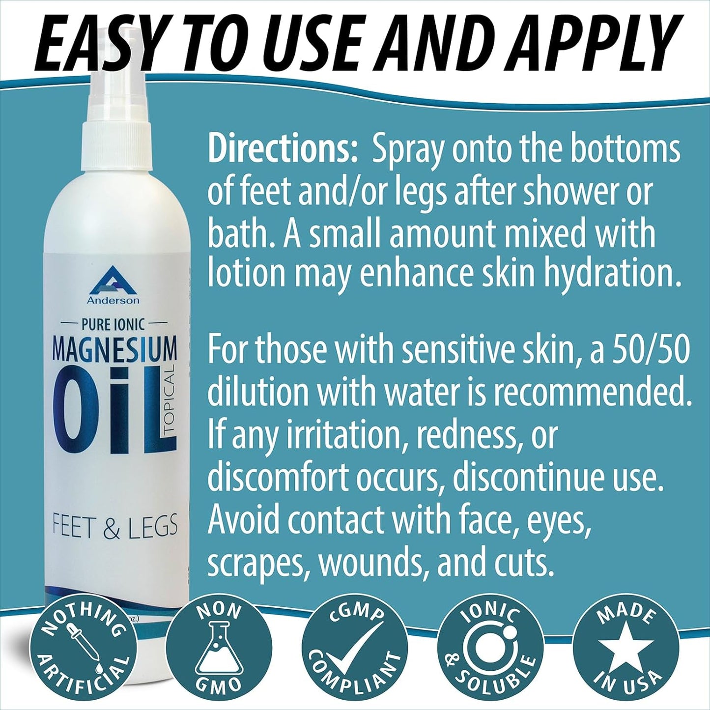 Magnesium Oil Spray for Feet and Legs | Big 12oz Bottle | Made in The USA | Topical Ionic Magnesium Chloride Lotion for Body Joints | Promotes Relaxation, Relief from Muscle Cramps |