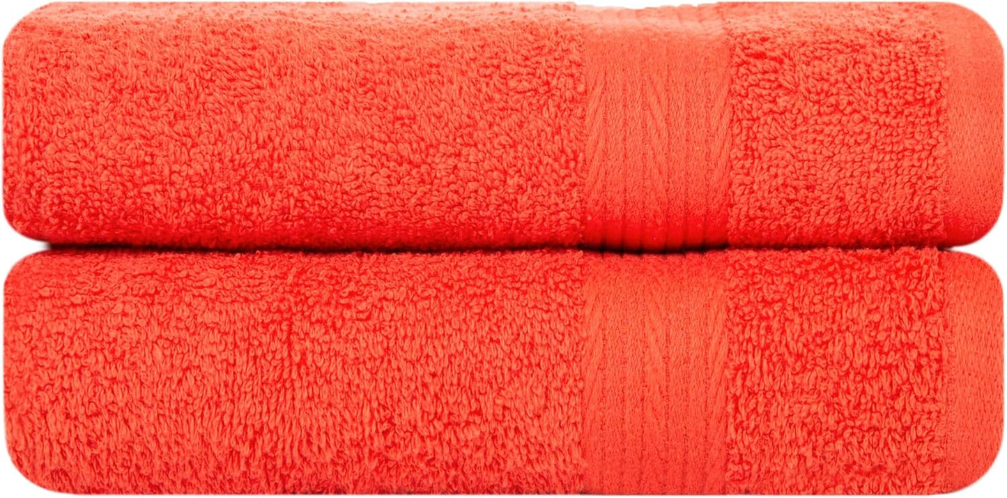 Ample Decor Bathroom Set of 2 Hand Towel 18 X 28 Inch 600 GSM 100% Cotton, Premium Soft Absorbent - Orange