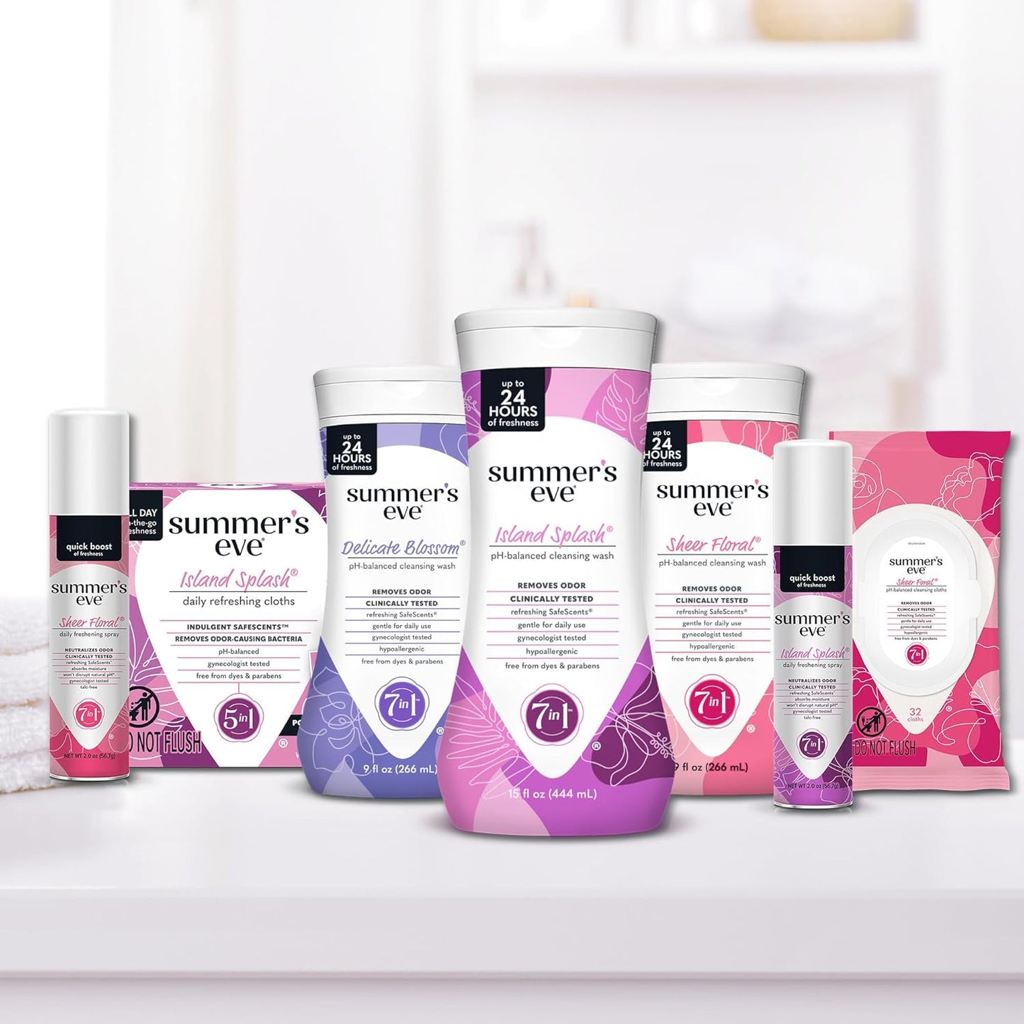 Summer's Eve Blissful Escape Feminine Wipes, Gentle pH-Balanced Formula Helps Control Vaginal Odor, Resealable Pack, 32 Wipes, Pack of 4