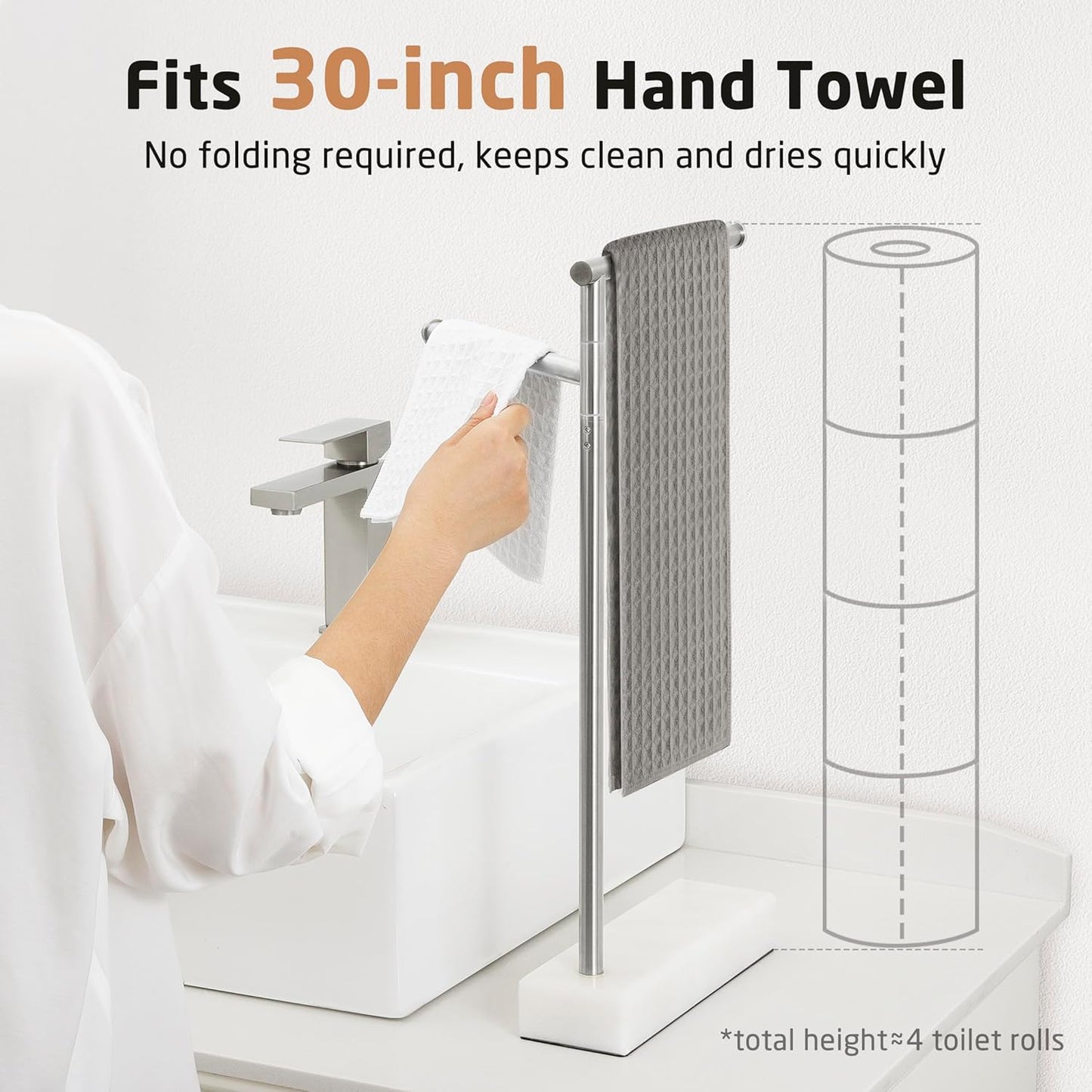 KES Countertop Towel Holder Stand for Bathroom, Counter Top Swivel Towel Rack Standing with Marble Base, Free Standing Hand Towel Holder Stand 18/8 Stainless Steel Brushed Finish, BTH233-2