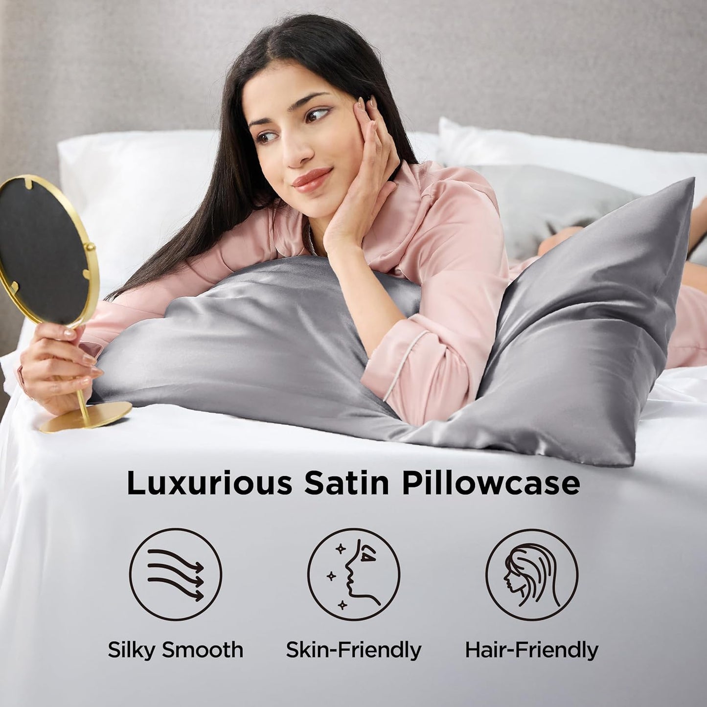 Bedsure King Size Satin Pillowcase Set of 2 - Dark Grey Pillow Covers for Hair and Skin with Envelope Closure, Similar to Silk Pillow Cases, Gifts for Women Men, 20x36 Inches, 2pcs