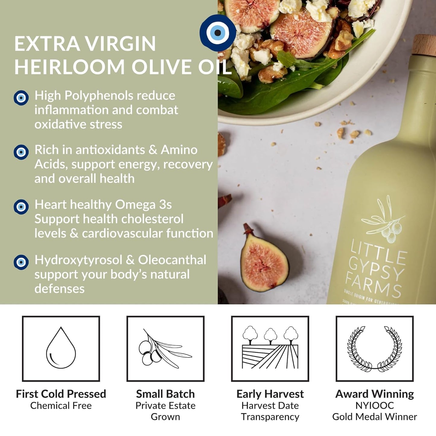 Heirloom EVOO from Little Gypsy Farms | Extra Virgin Olive Oil from a Single Estate in Greece | First Cold-Pressed | High Polyphenols & Amino Acids | NYIOOC Award Winner | 350ml