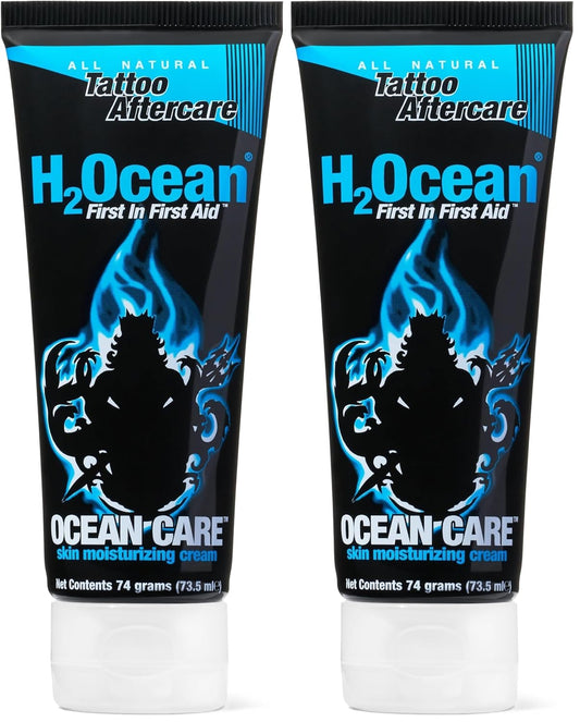 H2Ocean Ocean Care Tattoo Aftercare Lotion 2.5ounces-Fragrance Free Tattoo Moisturizing Cream-For New & Old Tattoos-Heals & Revitalizes - Dye Free (Pack of 2)