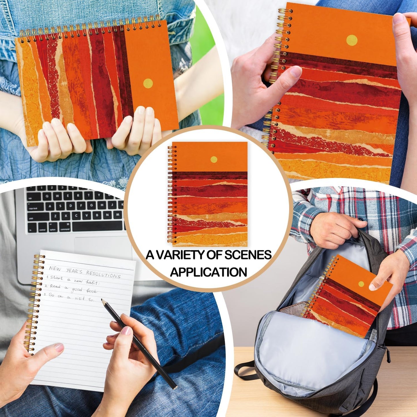 Boho Abstract Gold Beach Spiral Journal Notebook 5.5x8.3in, Abstract Sunset Ocean Beach Landscapes Notebooks for Note Taking, Gifts for Beach Lovers Hardcover Notebook Journal