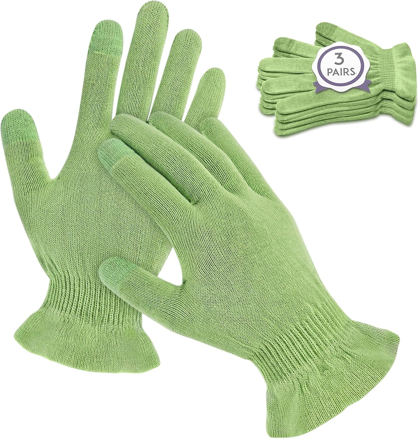 MIG4U Moisturizing Beauty Gloves Touchscreen Overnight Sleeping Glove for Women Dry Hands, Nighttime Lotion, Eczema, SPA, Cosmetic Treatment, Apple Green 3 Pairs Size L/XL