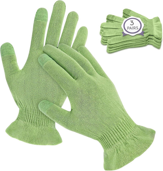 MIG4U Moisturizing Beauty Gloves Touchscreen Overnight Sleeping Glove for Women Dry Hands, Nighttime Lotion, Eczema, SPA, Cosmetic Treatment, Apple Green 3 Pairs Size S/M