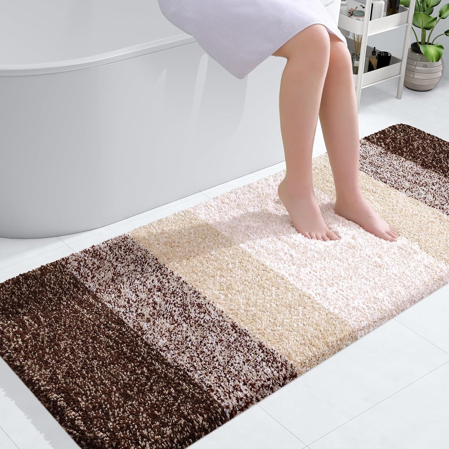 OLANLY Bathroom Runner Rugs 54x24, Extra Soft Absorbent Microfiber Bath Rugs, Rubber Backing, Quick Dry, Machine Washable Bath Mats for Bathroom Floor, Tub and Shower, Home Decor Accessories, Brown