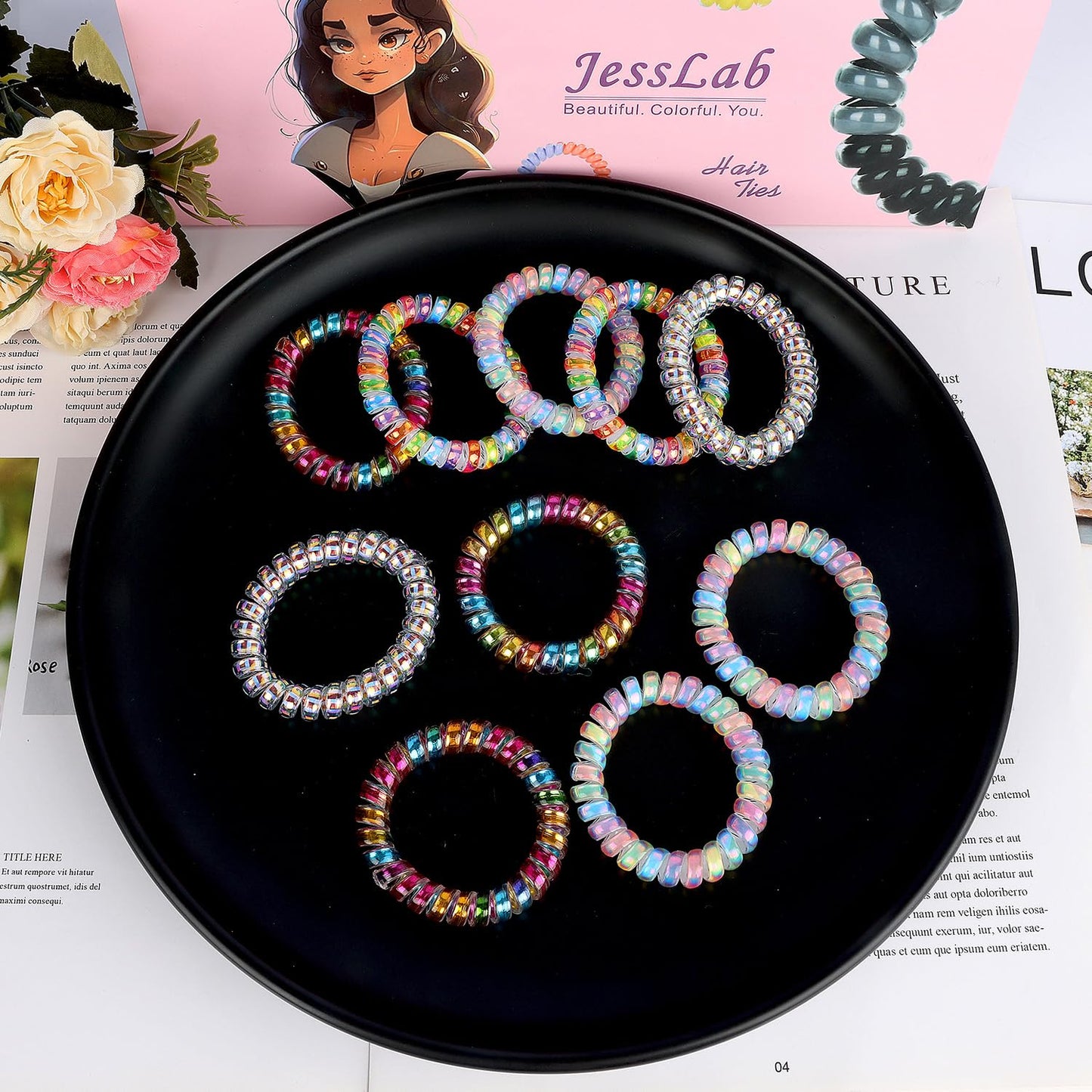 JessLab Spiral Hair Ties for Women, 10-Pack Traceless No-Damage Ponytail Holders, Coils Hair Bands for Girls, Assorted Colors