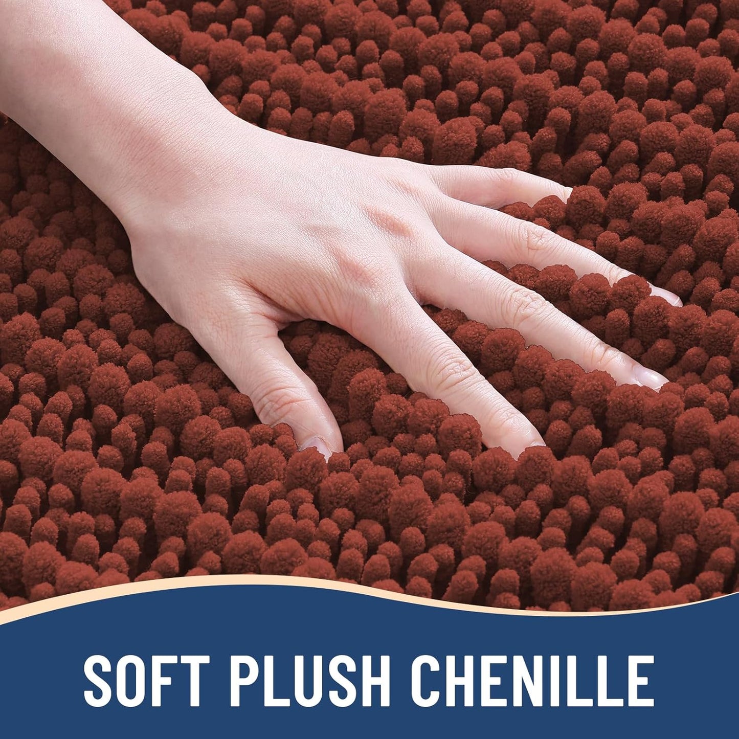 Arotive Luxury Chenille Bathroom Rug Mat, Extra Soft Thick Absorbent Shaggy Bath Rugs, Non-Slip Machine Wash Dry, Plush Bath Mats for Bathroom, Shower and Tub, 24x16, Rustic Terracott