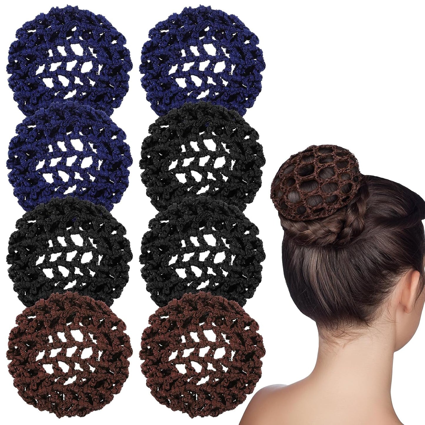 8 Pcs Ballet Hair Net Bun Cover Elastic Women Hairs Nets Handmade Crochet Bun Cover Invisible Mesh Hairs Buns Holders for Women Dance Ballet Skating Accessories(Black Blue Coffee)