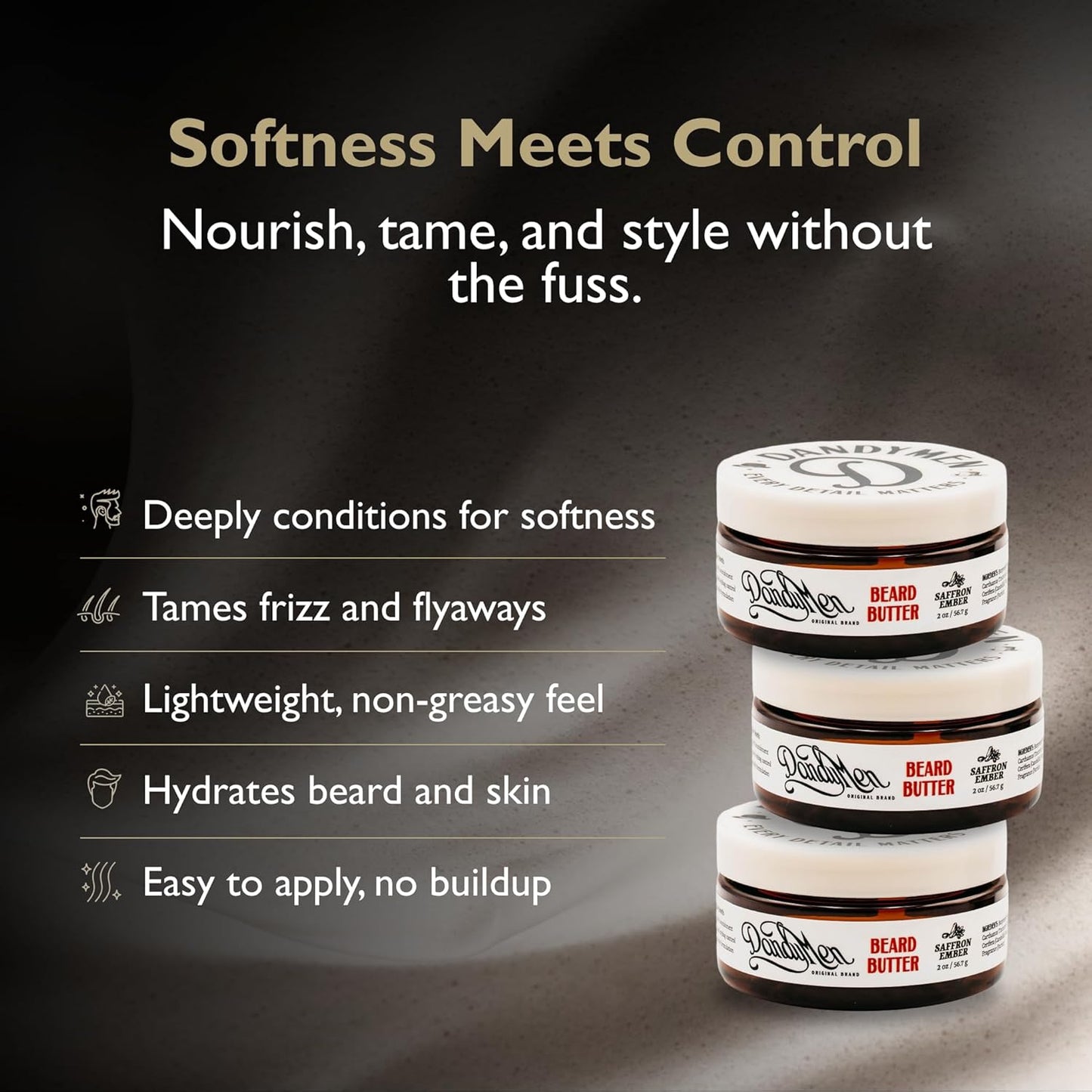 Beard Butter – Deep Hydration and Styling Control with Shea Butter & Argan Oil – Bold Saffron Ember Scent – 2 oz