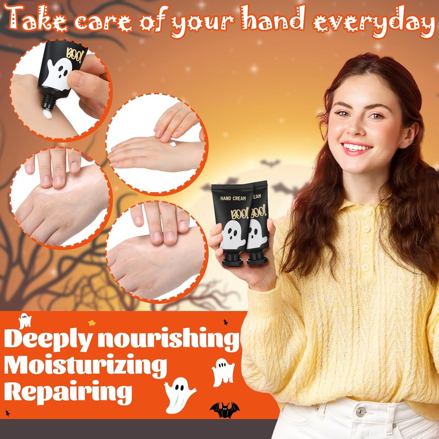 48 Sets Halloween Ghost Hand Cream Gifts Bulk Halloween Hand Cream Travel Lotion Mini Size Baby Shower Party Gifts Favors Ghost Birthday Christmas Party Supplies for Guest