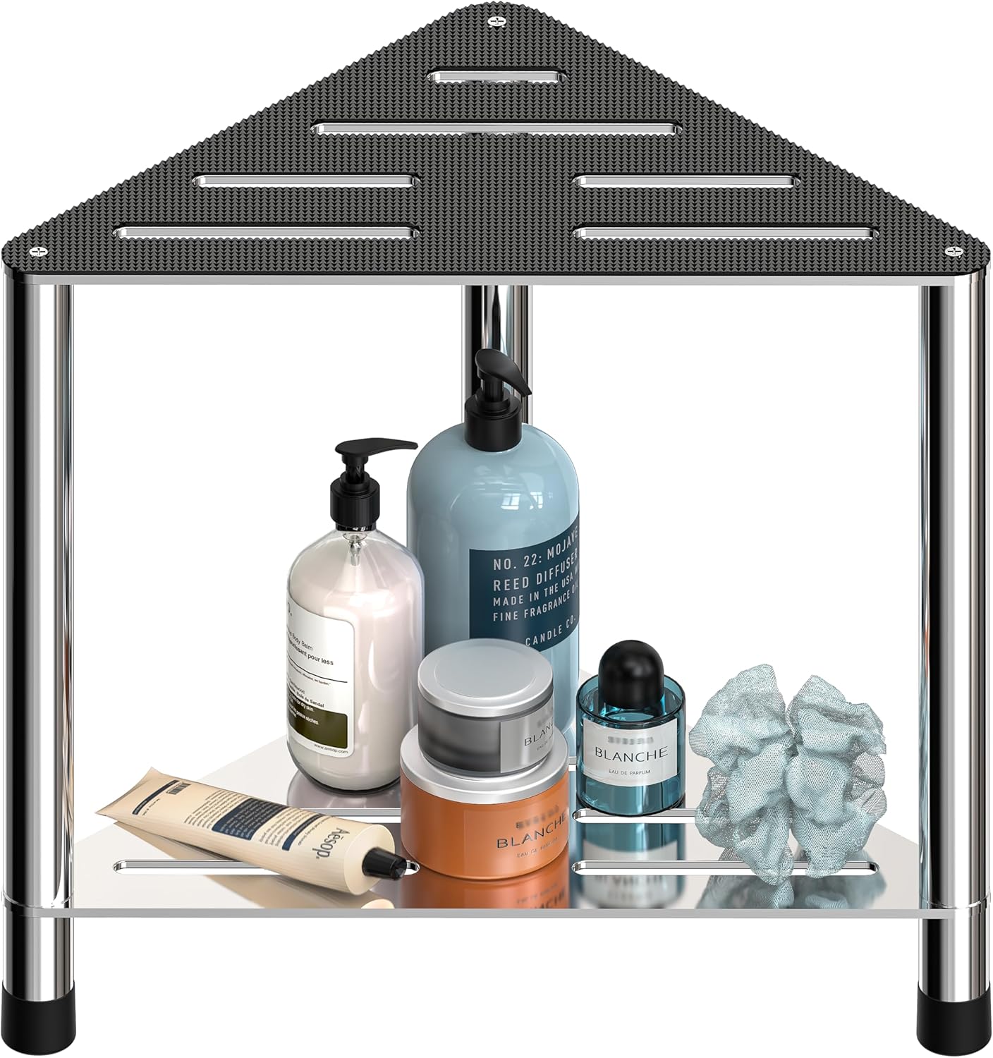 Stainless Steel Large Shower Stool for Inside Shower, 15.4'' H Shower Foot Rest, Corner Shower Stool with Storage Shelf, Shower Step for Shaving Legs, Bathroom Corner Shower Bench, Silver